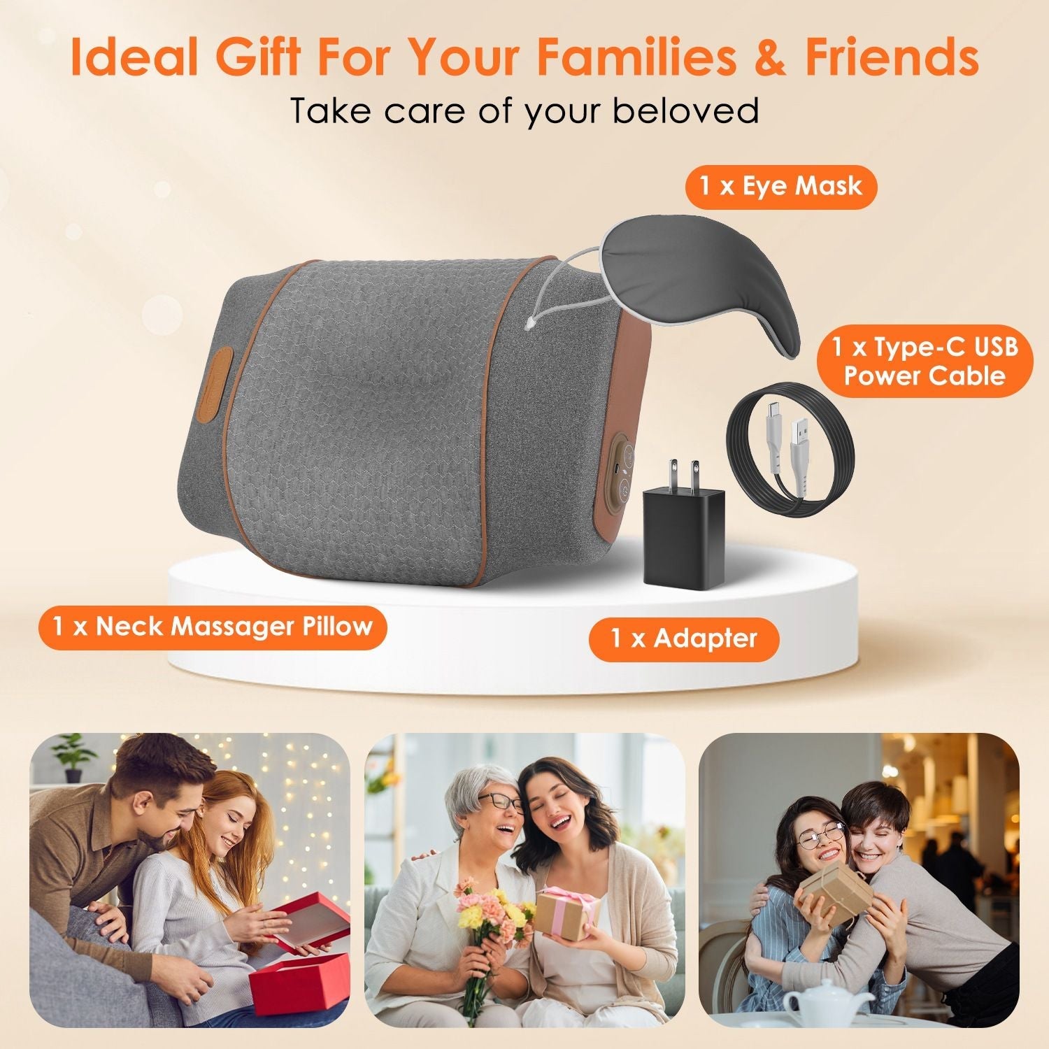 3-in-1 Neck Massager Pillow Ergonomic Massager with Heating Vibration
