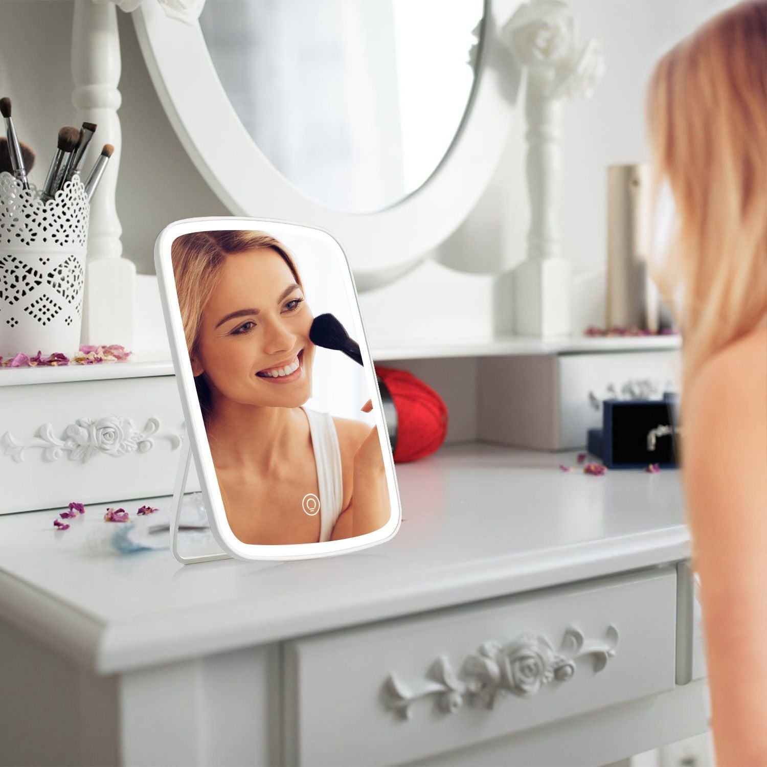 5.98x8.62in Lighted Makeup Mirror Vanity Desk Mirror Small LED Mirror