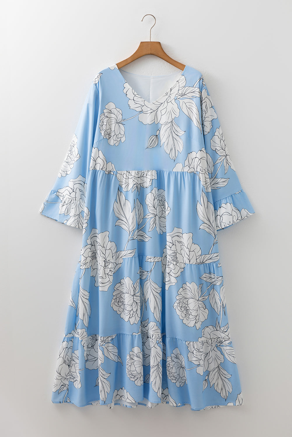 Plus Size Floral V-Neck Tiered Maxi Dress