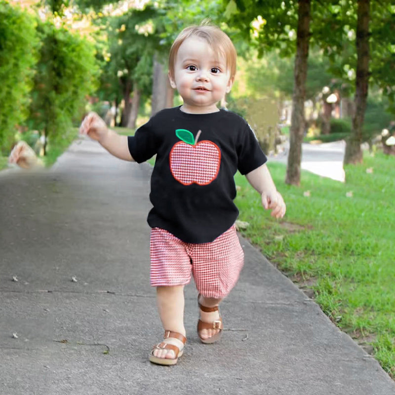 Toddler Baby Boy Back To School Outfit Summer Applique T-Shirt & Red