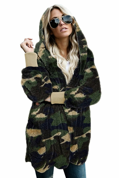 Multicolor Tie Dye Soft Fleece Hooded Open Front Coat