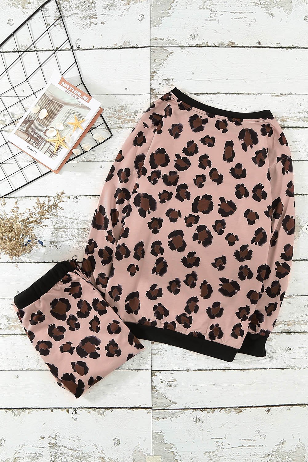 Leopard Print Long Sleeve Pants Loungewear Set