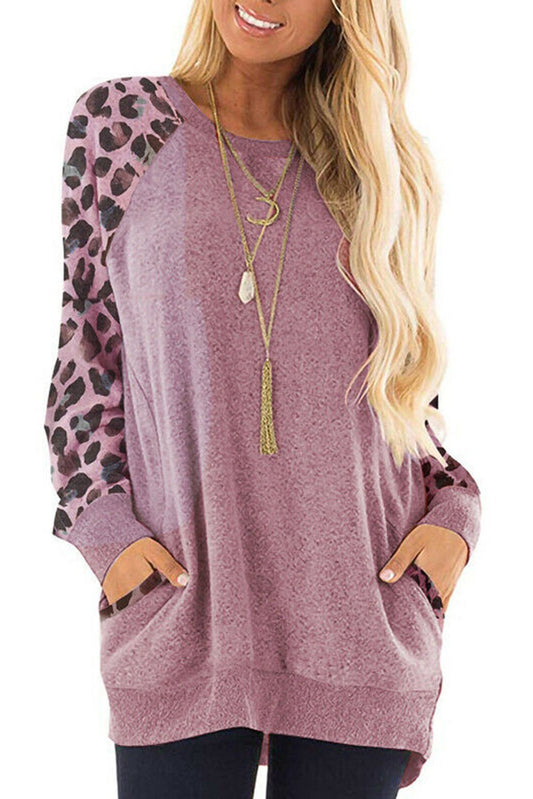 Leopard Print Raglan Sleeve Casual Top