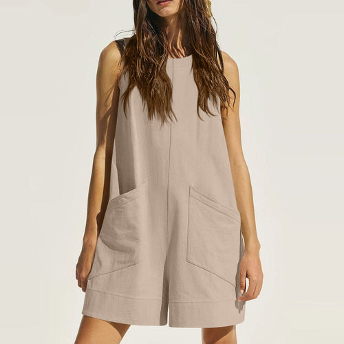 Women Sleeveless Shorts Jumpsuit With Pockets Fashion Beach Pants