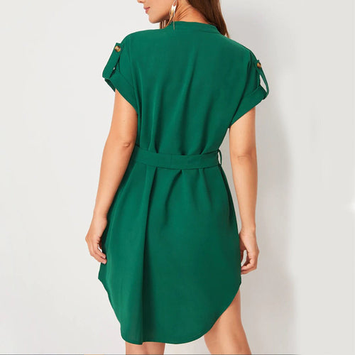 V-neck Short Sleeve Dress With Belt Summer Fashion Bowknot Dresses For