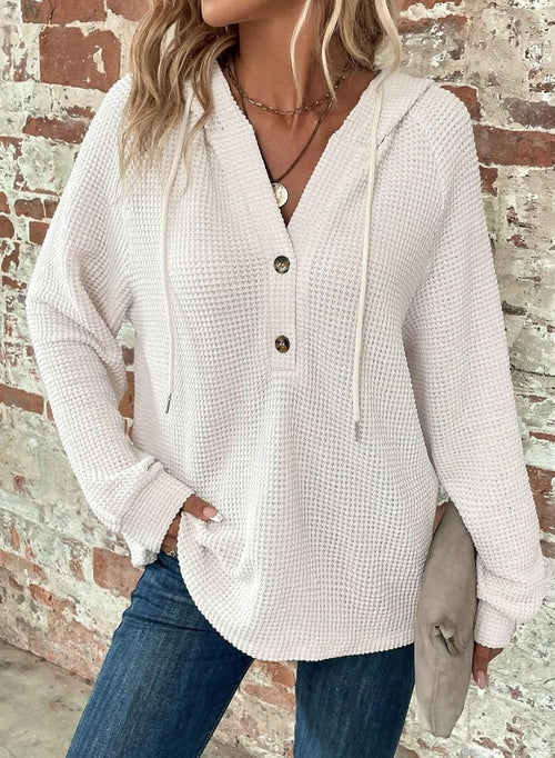 Waffle Hooded Sweater Sweatshirt Fashion Casual Long-sleeved