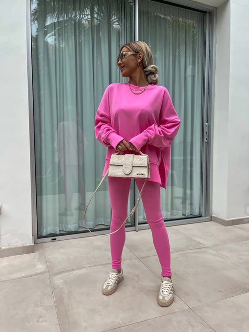 Sweater Suit Women's Casual Loose Long Sleeve Crew Neck Split Top