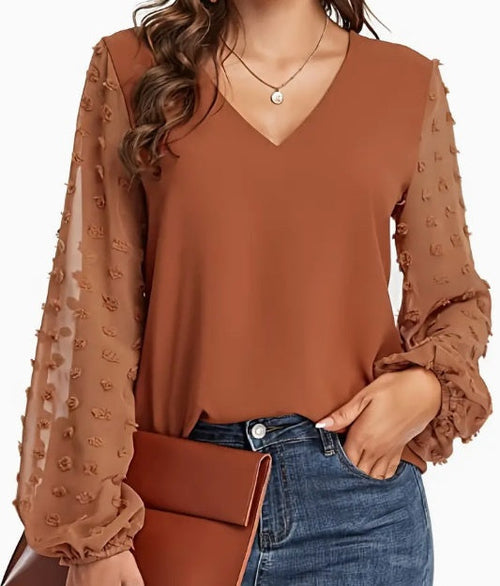 Swiss Dot V Neck Shirt - Soft, Breathable, Casual Solid Shirt For