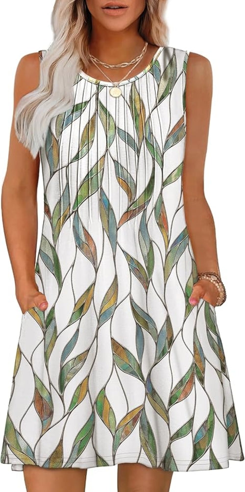 Loose Beach Vacation Casual Round Neck Sleeveless Vest Dress