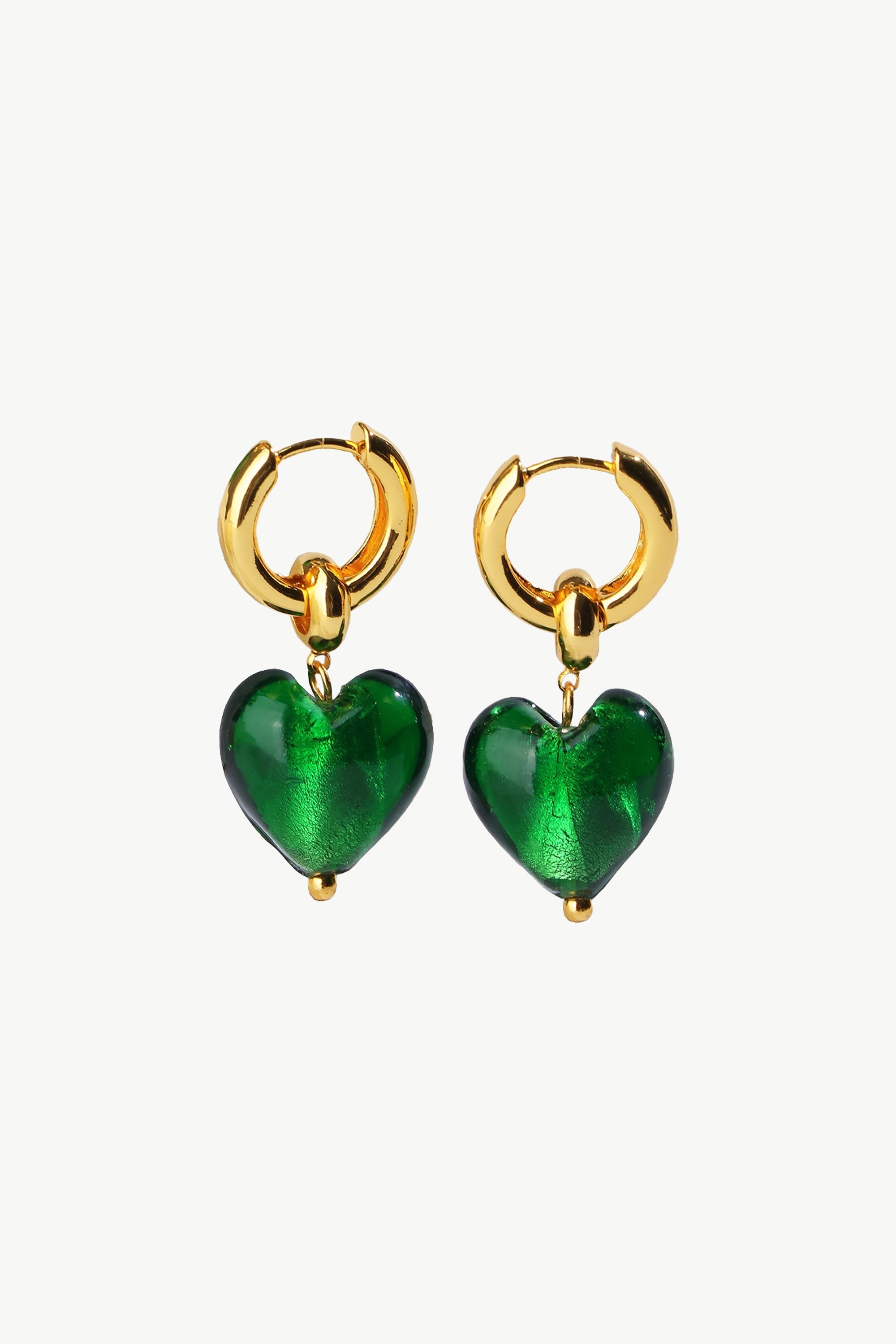 Esmée Green Murano Heart Dangle Earrings