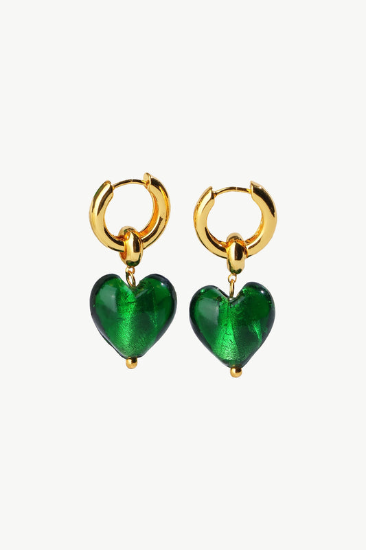 Esmée Green Murano Heart Dangle Earrings