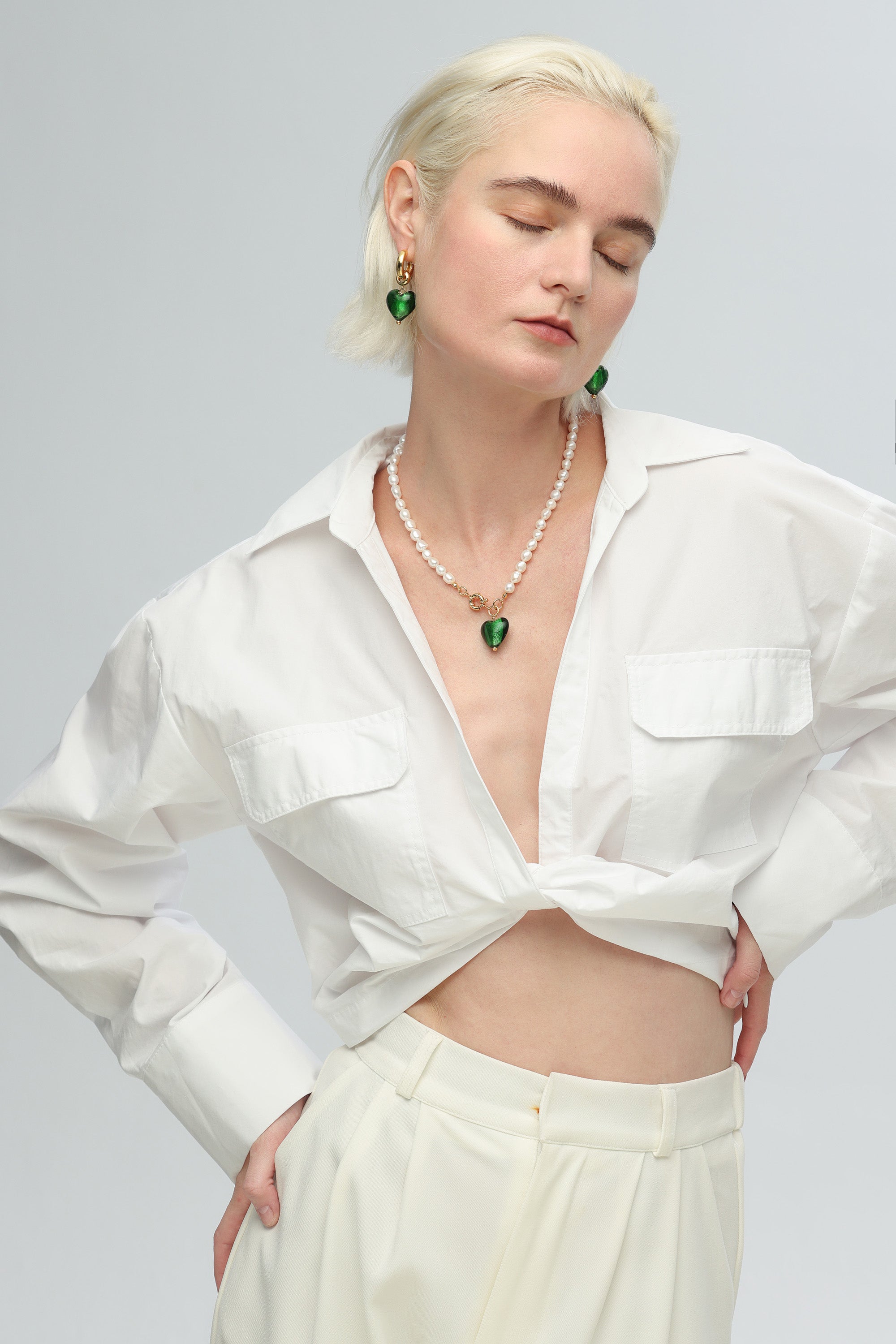 Esmée Green Murano Heart Dangle Earrings
