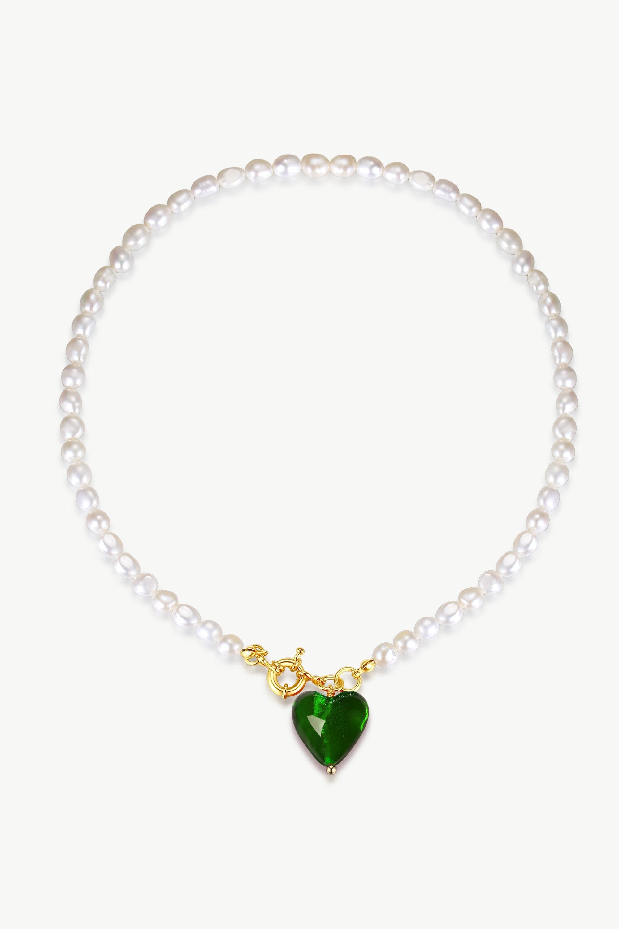Esmée Green Murano Heart Pendant Pearl Necklace