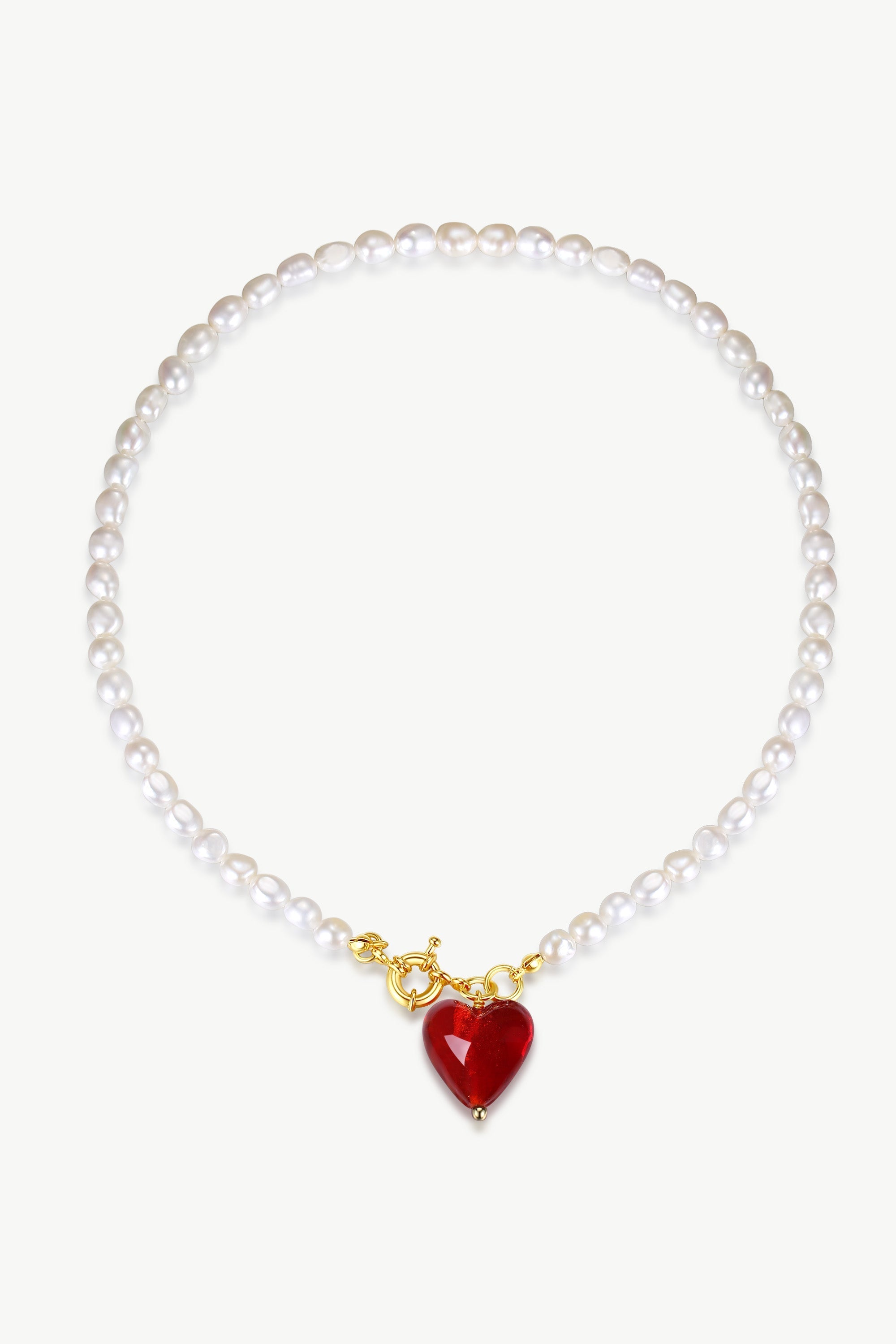 Esmée Red Murano Heart Pendant Pearl Necklace