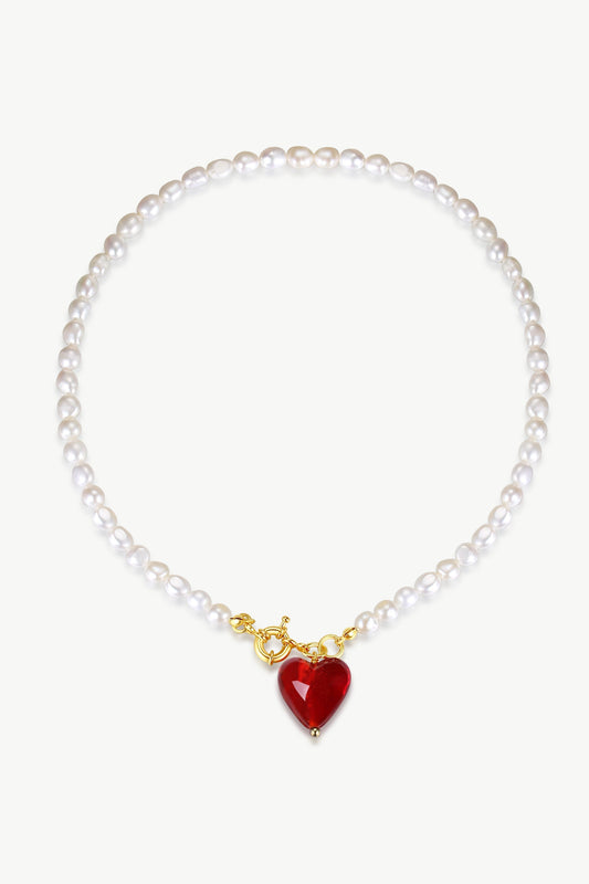 Esmée Red Murano Heart Pendant Pearl Necklace