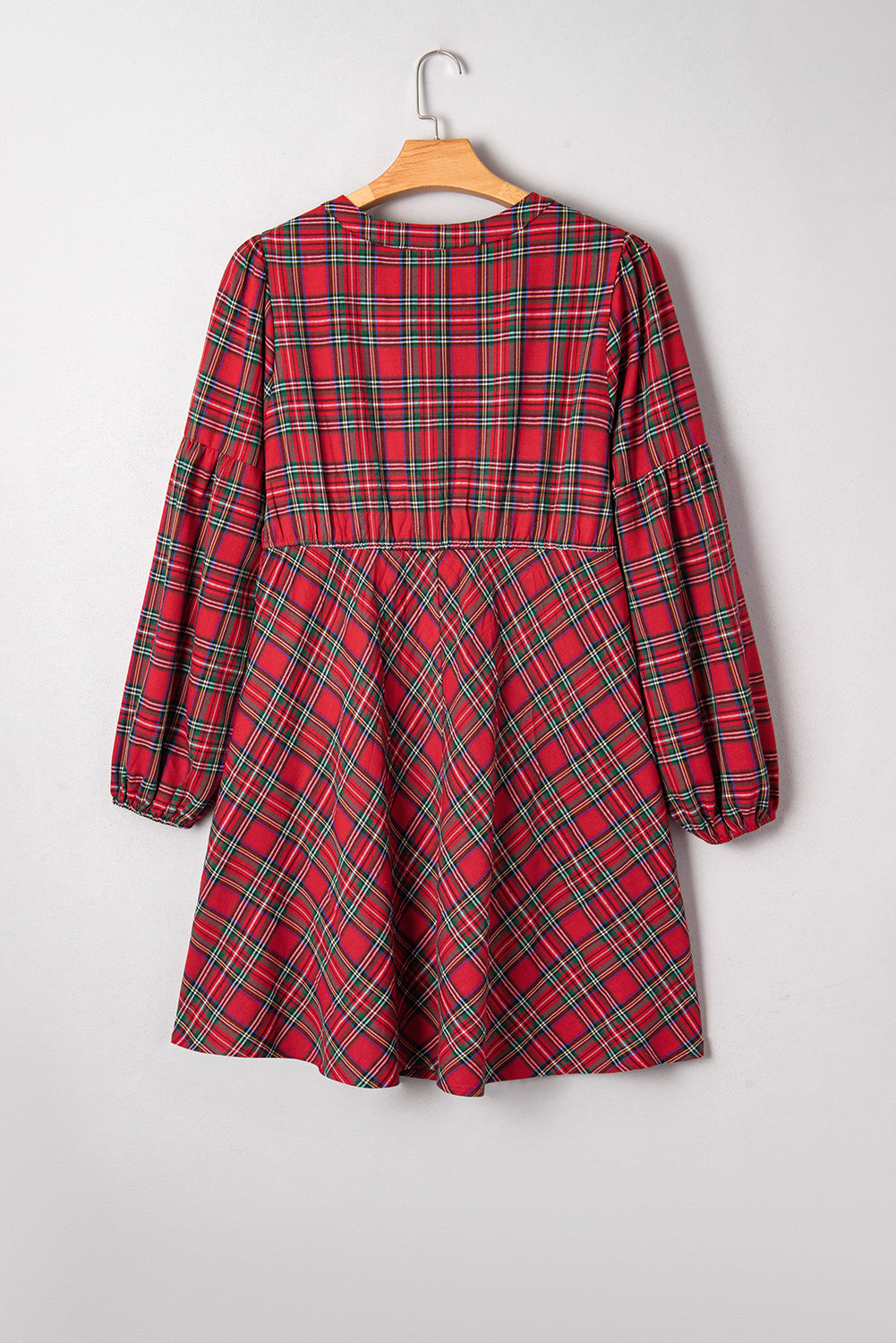 Plus Size Plaid Half Button Long Sleeve Dress