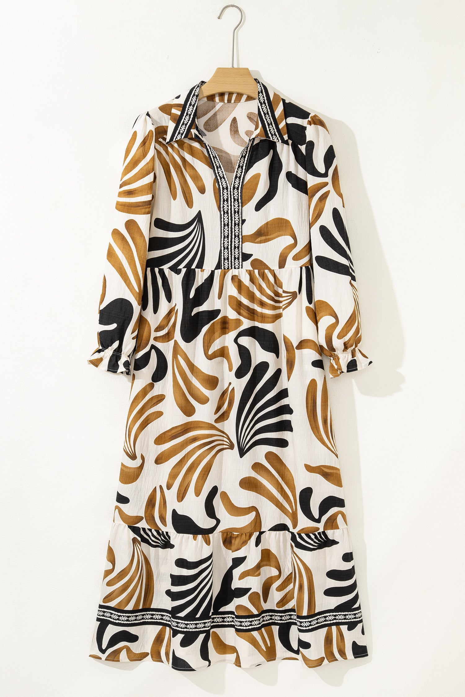 Tropical Contrast Trim Ruffle Hem Dress