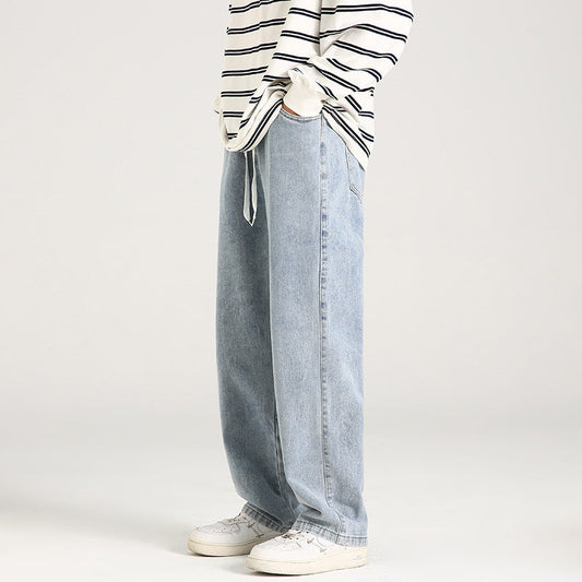 Men's Elastic Waist Loose Straight Drooping Mop Pants
