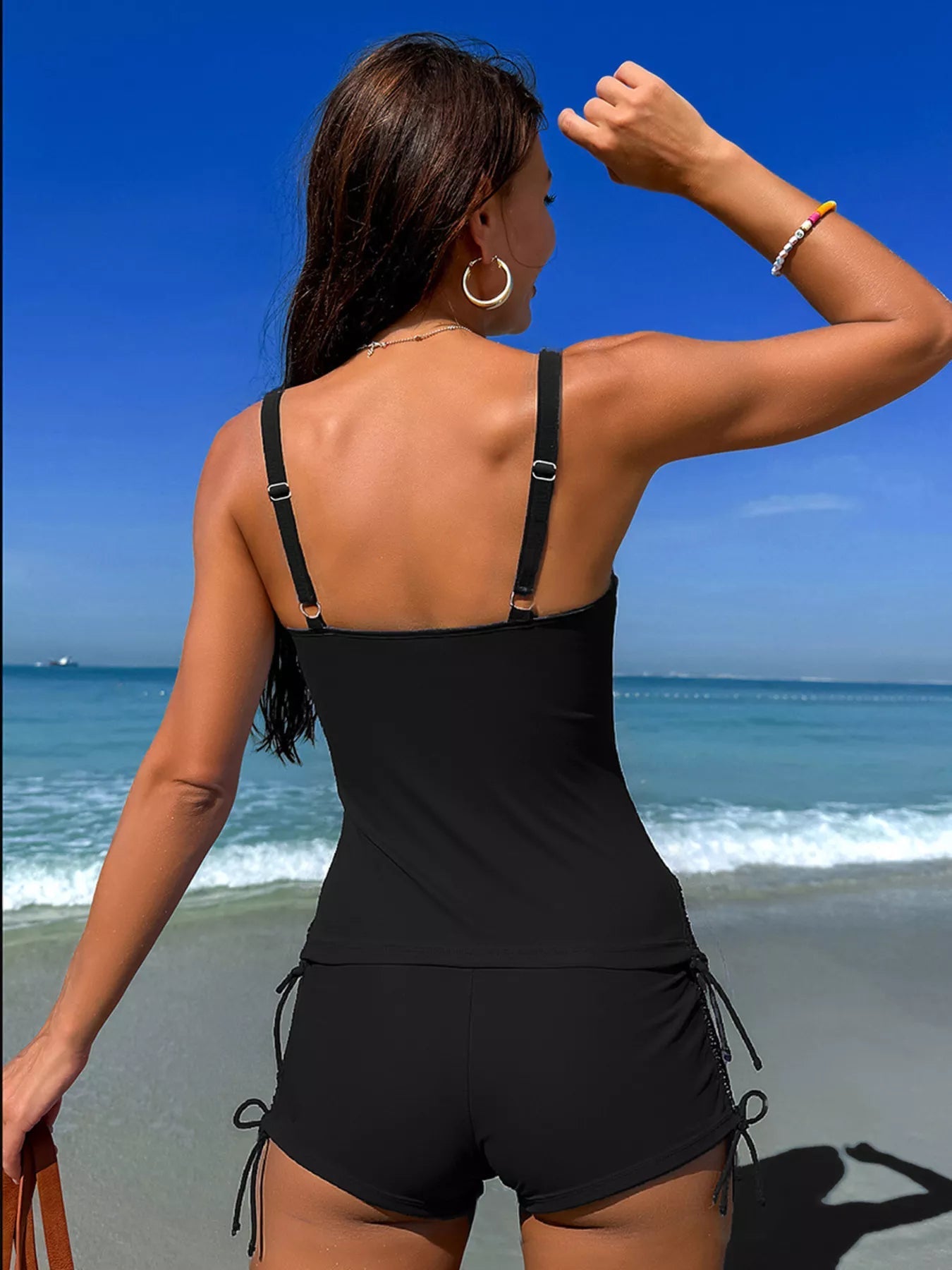 Trendy Floral Print Drawstring Tankini Set