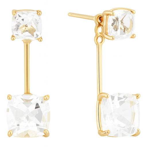 Gold Square Crystal Bar Drop Earrings