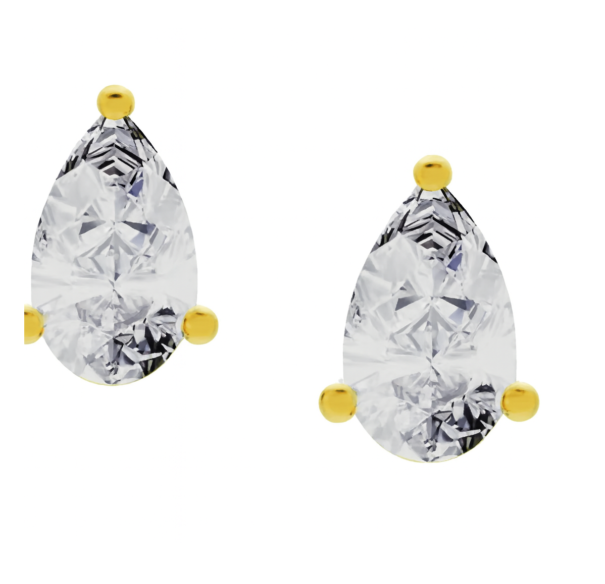 Gold-Plated Pear-Cut Diamond Stud Earrings