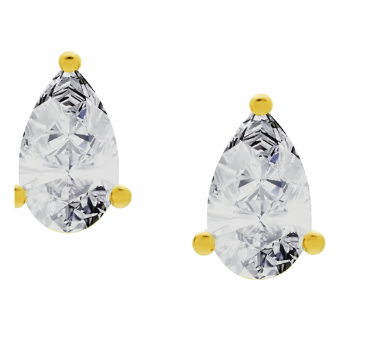 Gold-Plated Pear-Cut Diamond Stud Earrings