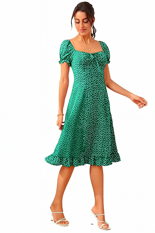 Women's A-line Dress-Green (Size-3XL) | D03
