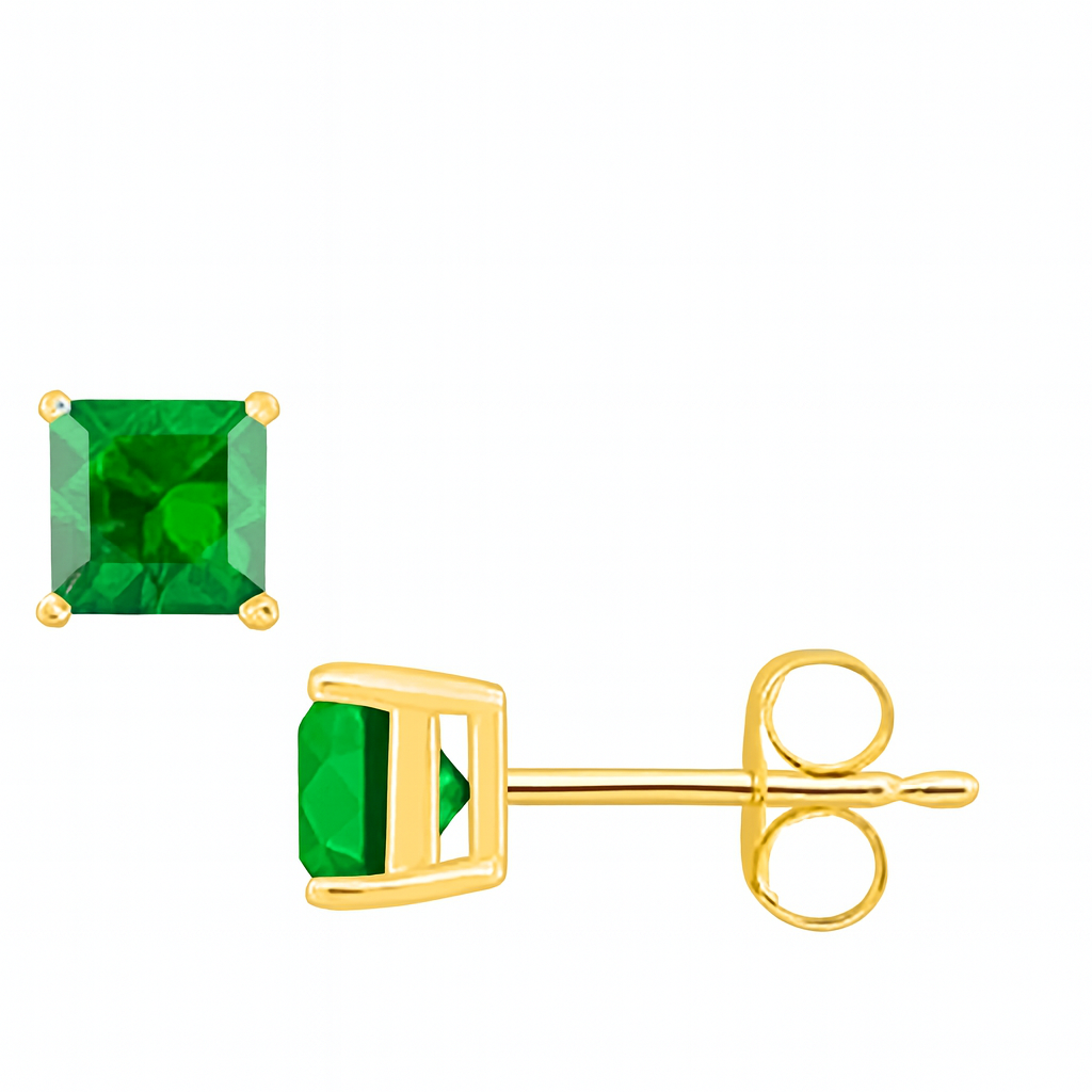 Gold-Plated Emerald Square Stud Earrings