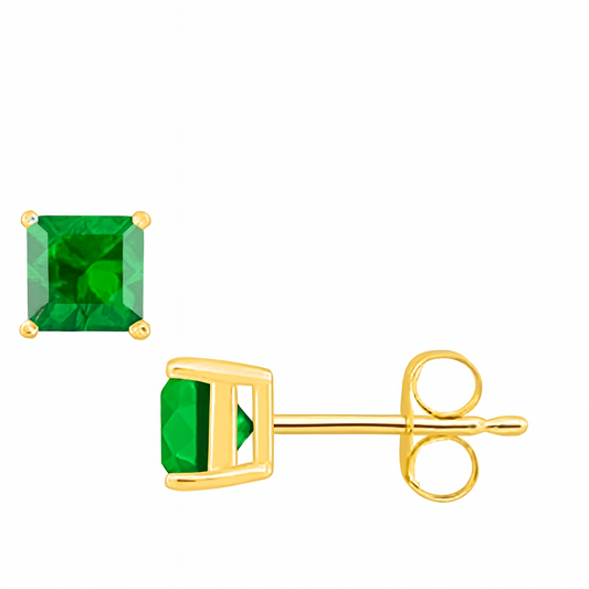 Gold-Plated Emerald Square Stud Earrings