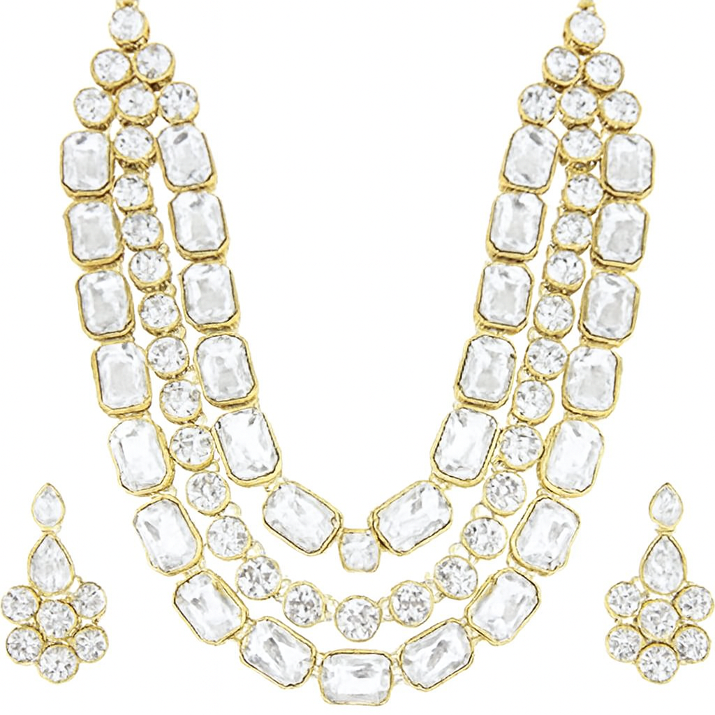 Elegant Triple Layer White Stone Necklace Set