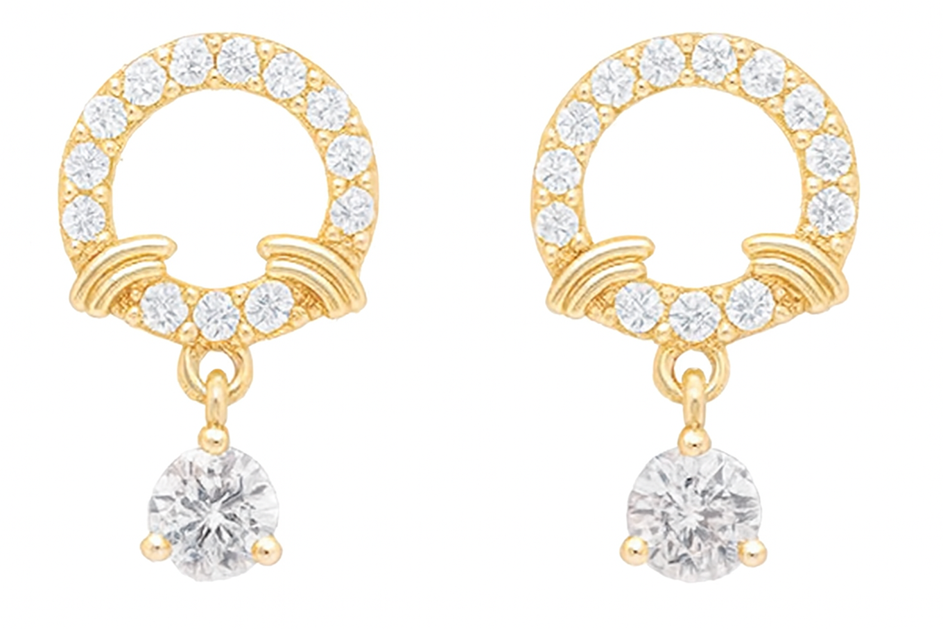 Gold Diamond Halo Circle Drop Earrings