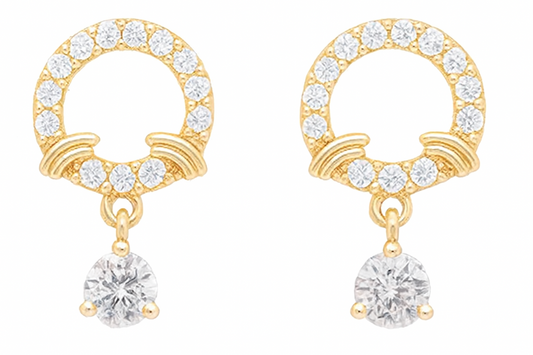 Gold Diamond Halo Circle Drop Earrings