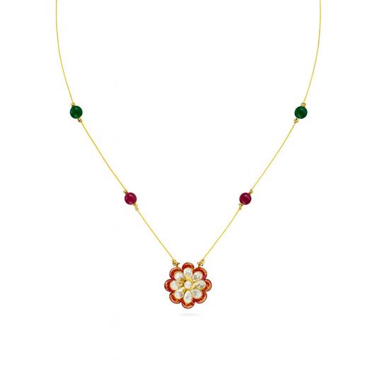 Gold Kundan & Gemstone Flower Necklace-D03