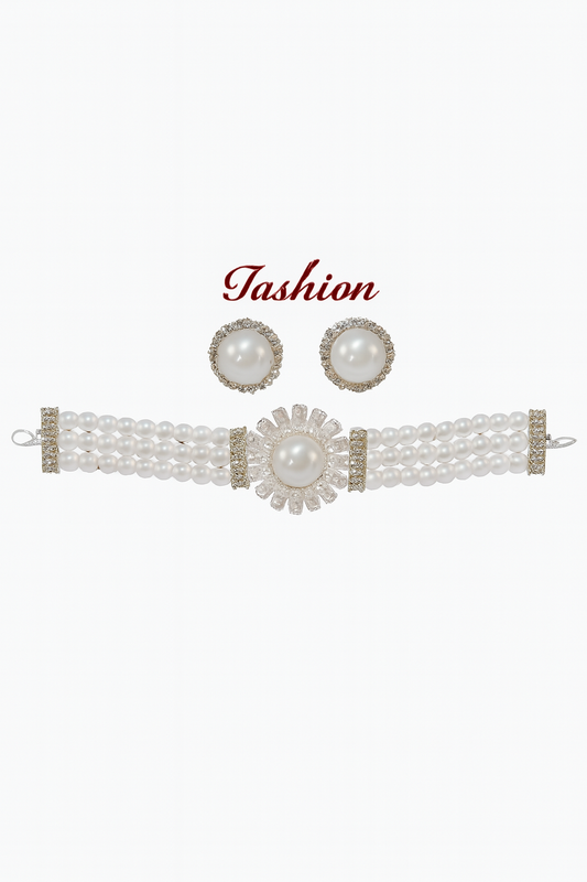 Elegant Pearl & Rhinestone Jewelry Set – Bracelet & Earrings for Women