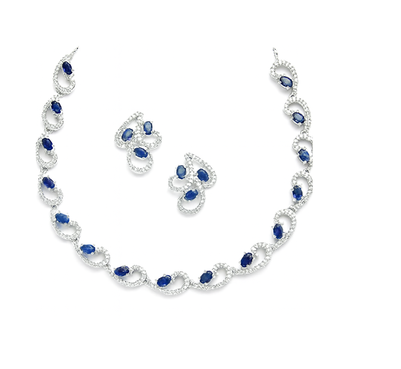 Silver Blue Stone Swirl Necklace & Earrings