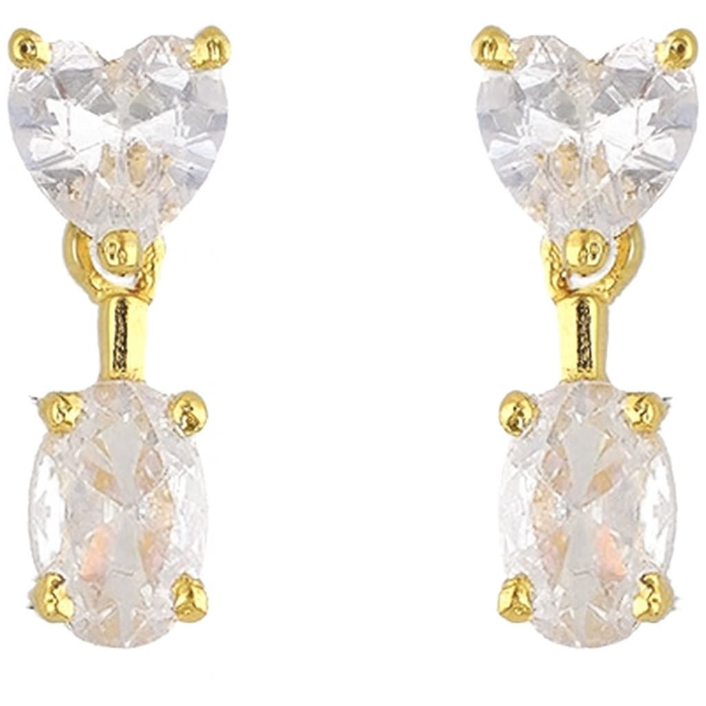Gold Heart and Oval Crystal Drop Earrings