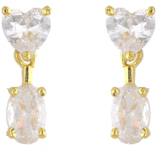 Gold Heart and Oval Crystal Drop Earrings