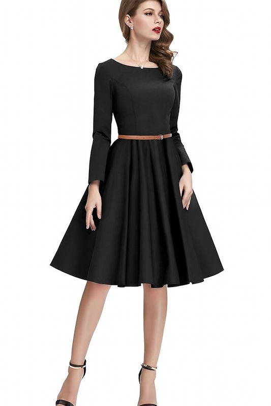 Women's A-line Dress-Black (Size-5XL) | D05