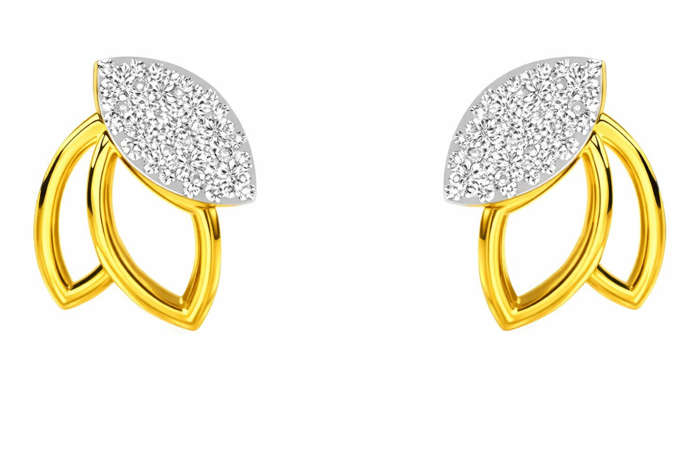 Diamond Accented Gold Leaf Cluster Studs