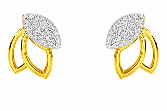 Diamond Accented Gold Leaf Cluster Studs