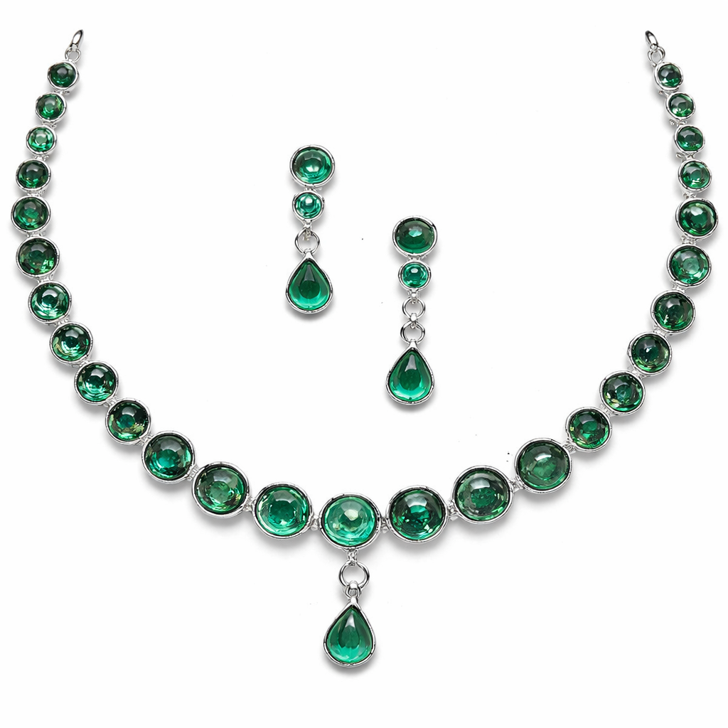 Emerald Green Crystal Necklace and Earring Set