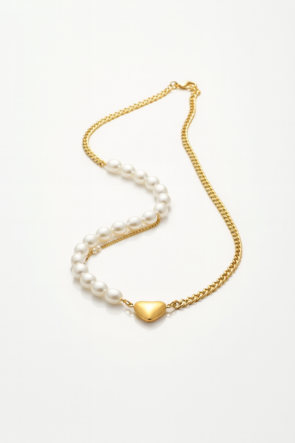 Gold Chain & Pearl Heart Necklace-D 1