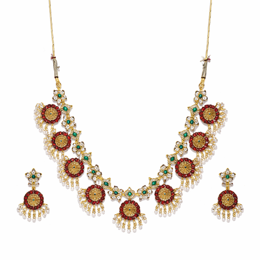 Traditional Red and Green Kundan Necklace Set