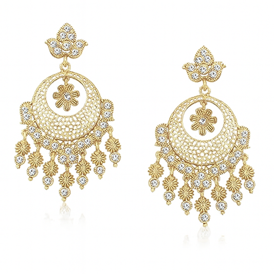 Gold Floral Chandbali Dangle Earrings