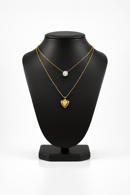 Gold Pendant Necklace Set – Diamond & Heart-D 13