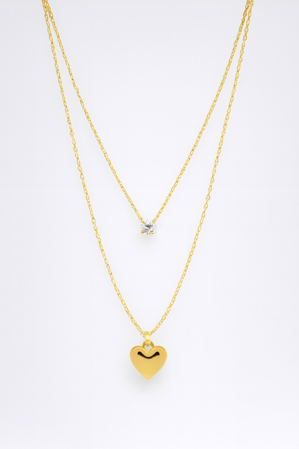 Layered Gold Necklace with Heart & Gem-D 27