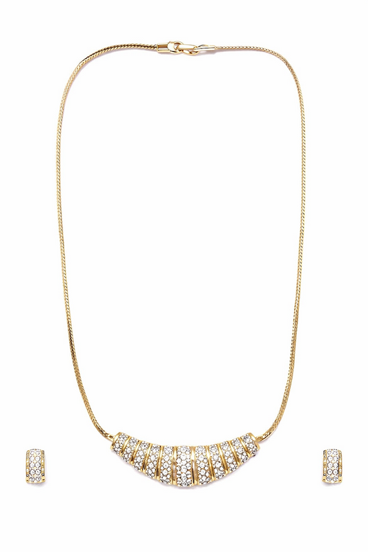 Gold-Plated Crystal Arc Necklace and Earring Set