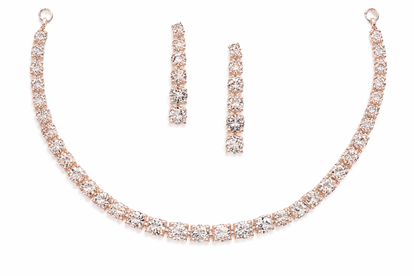 Rose Gold Sparkling Diamond Necklace Set