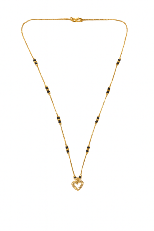 Gold Heart Pendant Necklace with Black Beads-Set Of -2