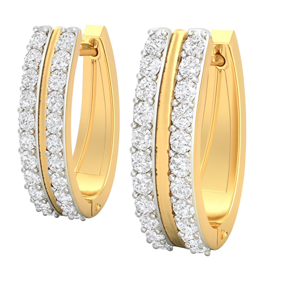 Gold Diamond Accented Triple Row Hoop Earrings